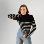 98 Degree Women Pure Cotton Turtle Neck Sweater Has A Full Sleeve & Straight Hem-AW25AZG1157-BLACK