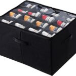Shoe Storage Box Organiser with 16 Compartments, Black Fabric Storage Container with Reinforced Handles, Large Closet Storage Solution